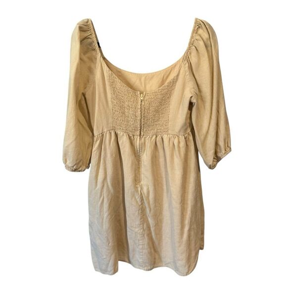 EVERY BABYDOLL DRESS WOVEN SMOCKED SQUARE NECK PUFF SLEEVE COLOR CHAI SIZE S - Picture 4 of 7